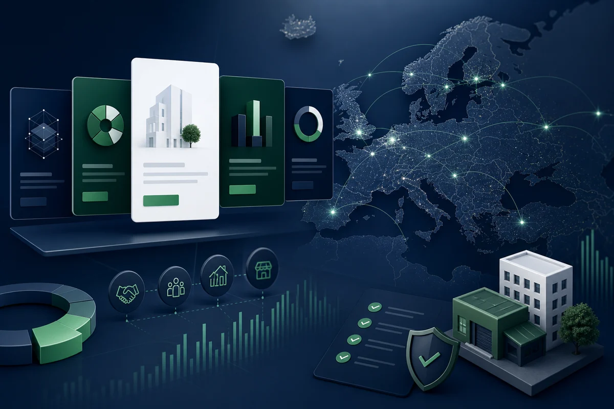 Illustration professionnelle d’alternatives à une plateforme de crowdlending, avec cartes de plateformes abstraites et diversification européenne.