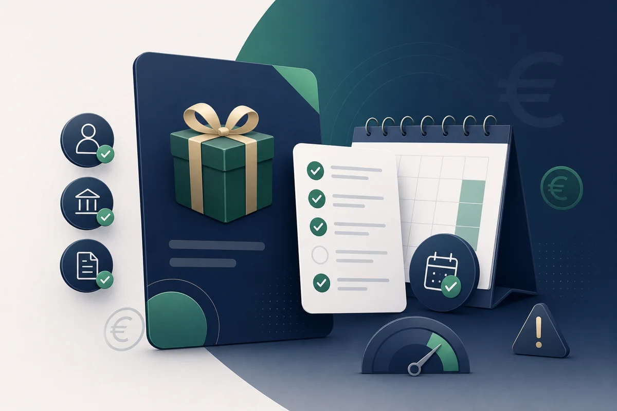 Illustration professionnelle d’une offre bonus en crowdlending avec checklist de conditions, calendrier et signal de prudence.